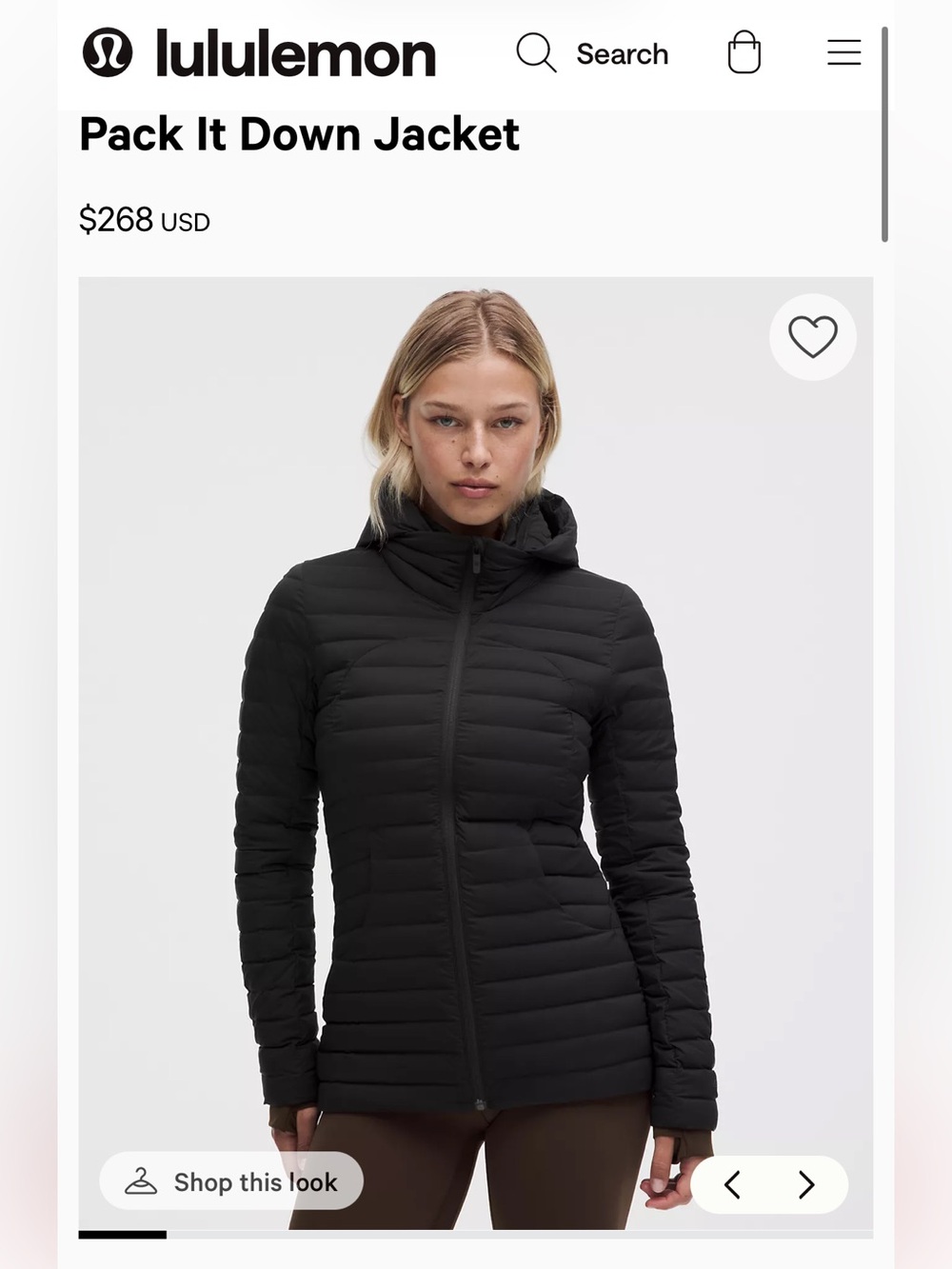 NWOT Lululemon Pack It Down Jacket